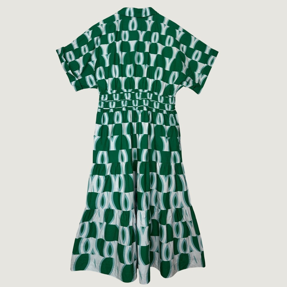 Anthropologie Somerset Maxi Shirt Dress Large Green Geometric Tiered Scandi - Picture 4 of 15